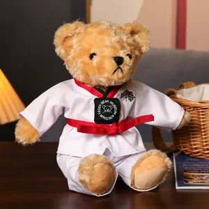 Mignon peluche ours en peluche taekwondo poupée animal rembourré cadeau avec ceinture rouge