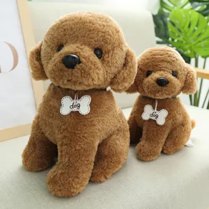 Cute brown teddy dog plush toy set, soft stuffed animal doll for kids gift and home decor.