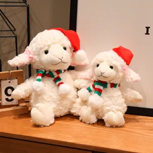 Cute christmas hat scarf plush lamb toy soft stuffed animal holiday gift for kids