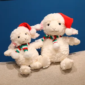 Cute Christmas sheep plush toys with red hats and scarves, soft stuffed animal dolls for kids.