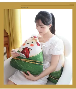 Cute cartoon zongzi plush pillow, salted egg meat dumpling cushion soft stuffed toy