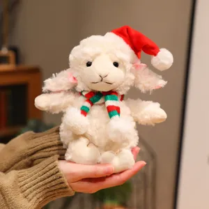 Cute Christmas plush lamb toy with hat and scarf soft stuffed animal doll for kids gift