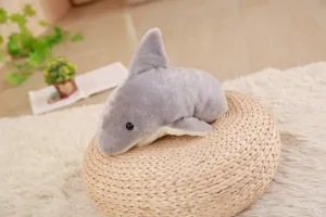 Suave marioneta de mano de tiburón de peluche gris para contar historias, lindo compañero.