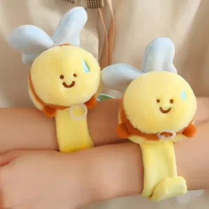 Cute cartoon bee slap bracelet plush toy, soft stuffed animal wrist band for party gift.
