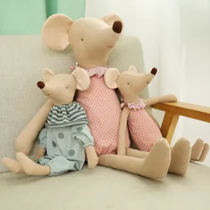 Cute polka dot plush mouse doll set, soft fabric stuffed animal toys for kids gift decor.