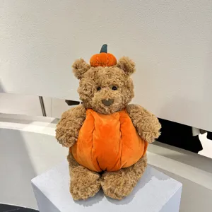 Orsacchiotto di peluche zucca di Halloween, simpatico giocattolo morbido regalo per festa.