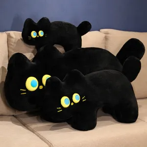 Cojín de felpa de gato negro, muñeco de animal lindo para decoración de sofá y regalo.