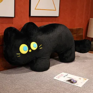 Bonito cojin de peluche de gato negro suave muneco de peluche animal decoracion de sofa