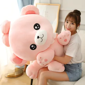 Oso de peluche rosa gigante con lazo lindo, almohada de abrazo suave para niñas y decoración.