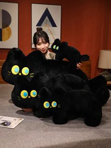 Almohada de peluche de gato negro y cojin de sofa suave para la decoracion del hogar y regalos.