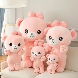 Set de peluche de osito rosa lindo con lazo, muñeca suave y abrazable para niñas.