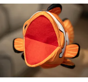 Clownfish plush hand puppet toy with open mouth design for interactive parent-child fun.