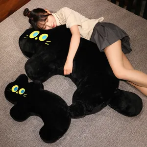 Almohada corporal de felpa de gato negro lindo peluche suave juguete cojín decoración hogar.