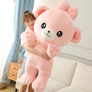Gigante oso de peluche rosa con un gran lazo, adorable cojín abrazable para todas las niñas.