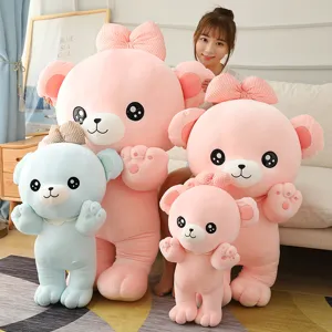 Lindo rosa azul lazo osito de peluche muñeca almohada gigante niña regalo suave animal de peluche