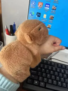 Cute brown plush capybara slap bracelet, soft wristband toy detail view for daily wear.
