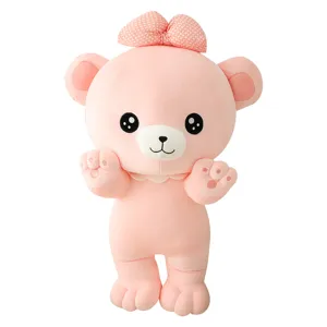 Lindo osito de peluche rosa con lazo, muñeca de peluche suave para dormir de las niñas.