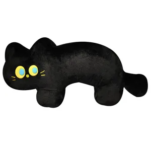 Cojín de felpa de gato negro animal de peluche suave lindo gatito sofá decoración regalo