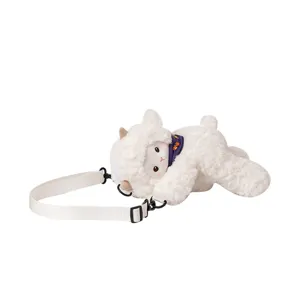 Sac bandoulière en peluche mouton blanc, joli sac d'épaule agneau doux, cadeau jouet peluche.