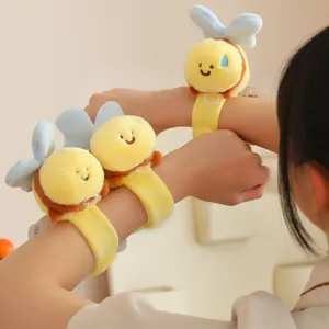 Cute plush bee slap bracelet yellow soft wristband funny toy gift for kids and party favors.