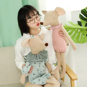 Cute polka dot mouse plush toy doll with long limbs and lovely clothes for kids gift.