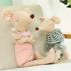 Cute plush mouse doll set with polka dot outfit and striped collar toy for kids gift.