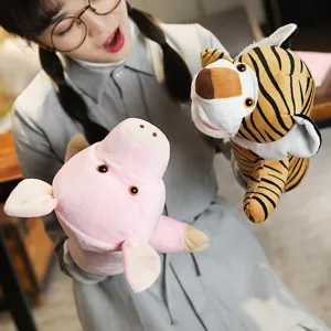 Peluche marioneta de mano interactivo tigre y cerdo rosa animal historia muñeca suave