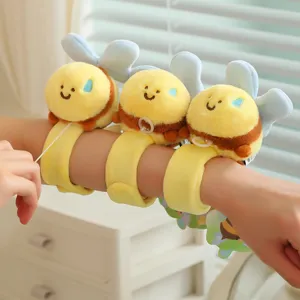 Cute bee plush slap bracelet with soft texture, funny wristband toy for kids and party gifts.