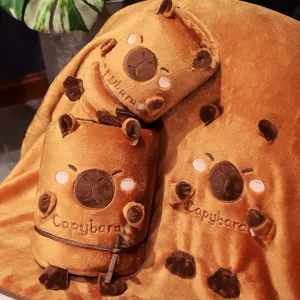 Cute capybara plush rolling blanket soft travel car air conditioning blanket and toy gift