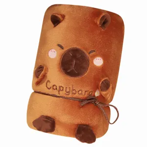 Cute capybara plush rolled blanket, soft portable travel air conditioning blanket toy gift.
