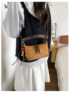 Retro bruine suède schoudertas, stijlvolle casual dagelijkse handtas voor dames tas.