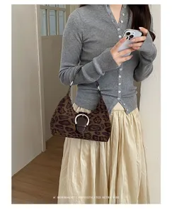 Bolso de hombro retro para mujer elegante bolso hobo con estampado de leopardo moda