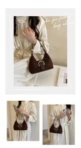 Bolso de hombro retro de ante para mujer otoño 2026 bolso de axila elegante y versátil