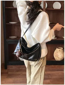 Bolso de hombro informal retro de gran capacidad para mujer, diseño hobo minimalista.