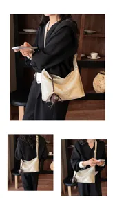Bolso bandolera vintage casual gran capacidad mujer bolso retro chic vista detalle