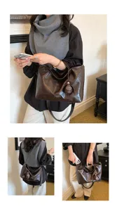 Elegante bolso de hombro retro casual de gran capacidad para mujer en suave cuero PU.