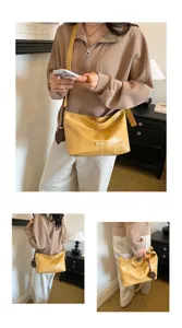 Bolso bandolera casual retro para mujer, bolso de hombro de cuero suave de gran capacidad.