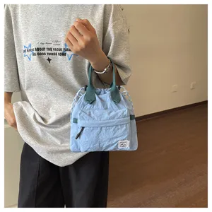 Sac seau à cordon uni style coréen décontracté pour femmes mode sac à main détail