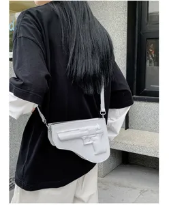 Bolso cruzado blanco con forma de pistola bolso de nicho de moda de cuero PU otoño