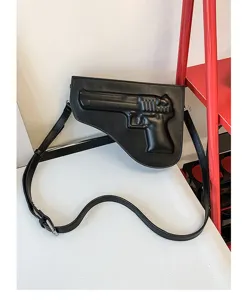 Bolso bandolera negro con gofrado de pistola 3D único, elegante bolso para mujer.