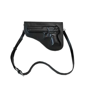 Bolso cruzado de cuero negro con diseño de pistola en 3D, bolso de hombro único.