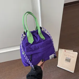 Sac seau violet tendance avec poignées vertes, sac à main décontracté pour femme