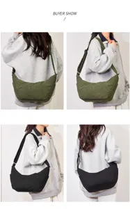 Casual corduroy schoudertas voor dames, stijlvolle halve maan tas met verstelbare schouderriem.