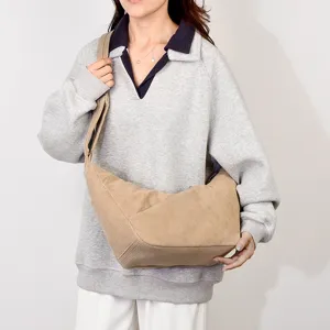 Stijlvolle casual corduroy schoudertas voor dames, lichte praktische crossbody tas khaki