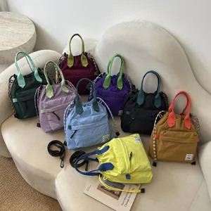 Sac seau stylé en nylon avec cordon de serrage, sac cabas et bandoulière décontracté pour femme.