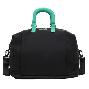 Large capacity solid color lightweight travel duffel bag with green handles and shoulder strap.