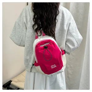 Color-blocking outdoor backpack with drawstring design, lightweight storage and mesh pockets.