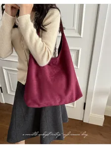 Women vintage solid color suede hobo tote shoulder bag casual elegant large capacity handbag