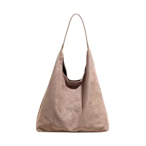 Retro casual commuter large capacity suede tote shoulder bag for women daily fashion use