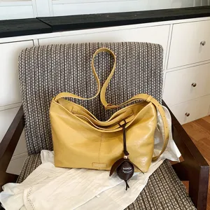 Bolso Cruzado Casual Retro de Gran Capacidad para Mujer Moda Cuero PU Tote Bag Bolso de Hombro Minimalista Bolso de Mano